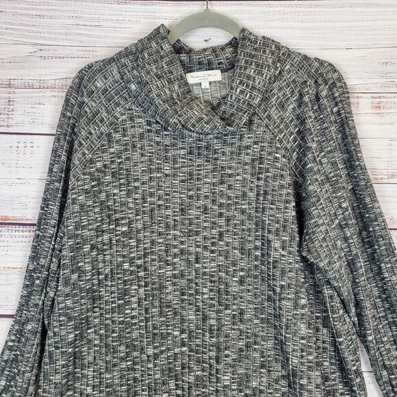 Michael Stars Lightweight Cowl Neck Gray White Ribbed Knit Sweater Size 2XL - Picture 4 of 9